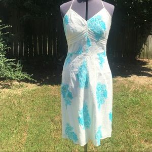 Ann Taylor cream and turquoise floral dress
